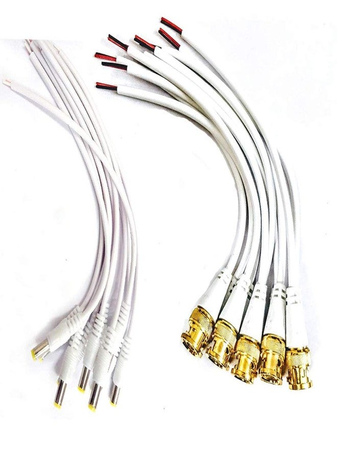 River Fox Combo Pack of 10 Pcs BNC Connector with Copper Wire Moulded - 18CM and 10 Pc DC Power Pigtail Male Cables with 2.1mm Connectors Barrel Jack for Surveillance CCTV Camera (White) - Image 1
