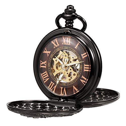 TREEWETO Mens Womens Antique Skeleton Mechanical Pocket Watch 3D Dragon Case with Chain Box - Image 3