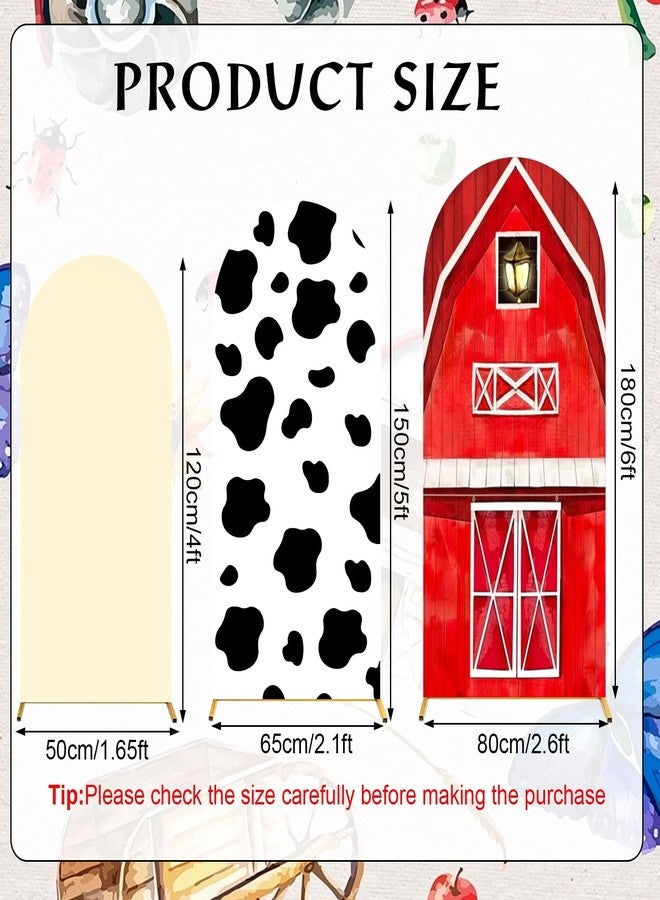 Jiytivity 3 Pcs Farm Arch Backdrop Cover 4ft 5ft 6ft Red Farm Barn Cow Print Arch Cover Farm Animals Theme Double-Sided Arch Background Stand Stretchy Fabric Covers Photo Background for Birthday Decoration - Image 2