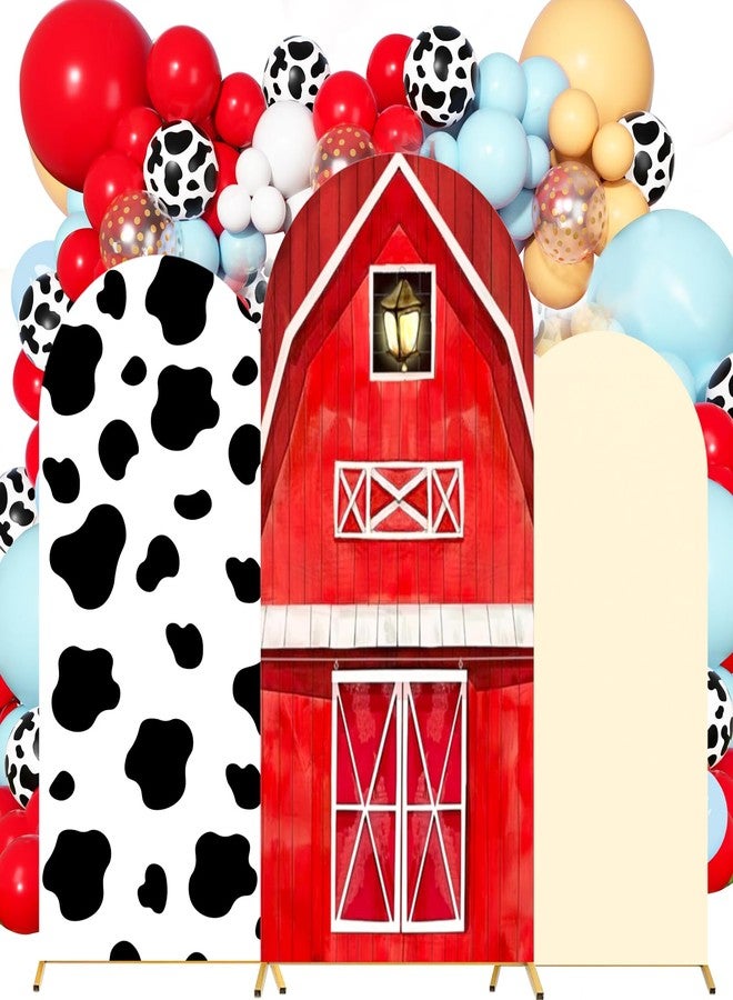 Jiytivity 3 Pcs Farm Arch Backdrop Cover 4ft 5ft 6ft Red Farm Barn Cow Print Arch Cover Farm Animals Theme Double-Sided Arch Background Stand Stretchy Fabric Covers Photo Background for Birthday Decoration - Image 1