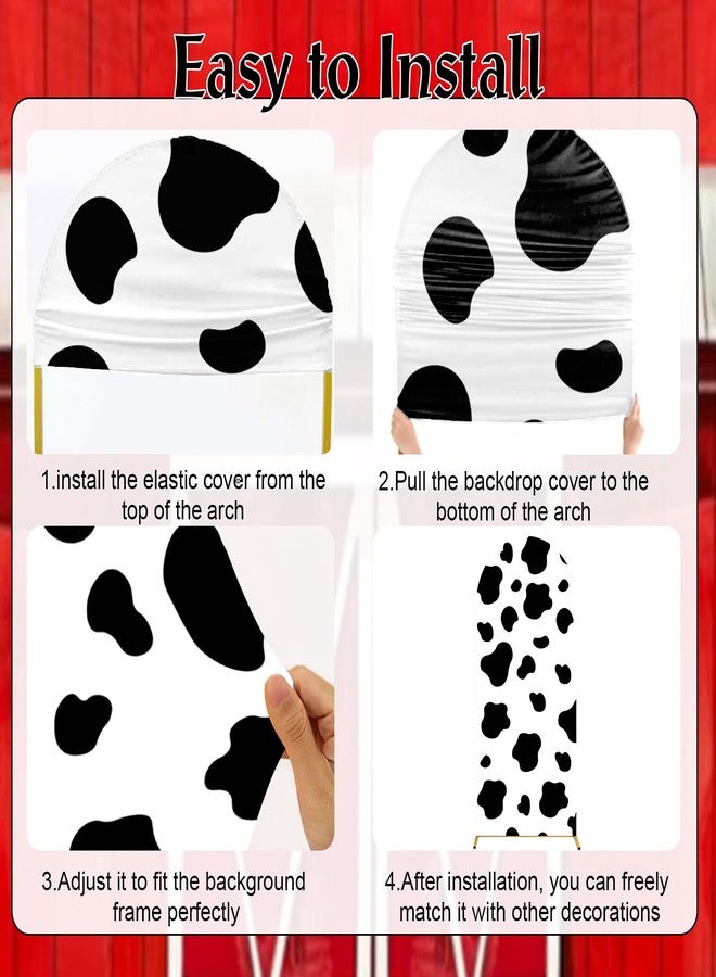 Jiytivity 3 Pcs Farm Arch Backdrop Cover 4ft 5ft 6ft Red Farm Barn Cow Print Arch Cover Farm Animals Theme Double-Sided Arch Background Stand Stretchy Fabric Covers Photo Background for Birthday Decoration - Image 4
