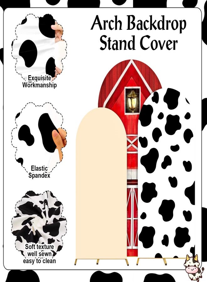 Jiytivity 3 Pcs Farm Arch Backdrop Cover 4ft 5ft 6ft Red Farm Barn Cow Print Arch Cover Farm Animals Theme Double-Sided Arch Background Stand Stretchy Fabric Covers Photo Background for Birthday Decoration - Image 3