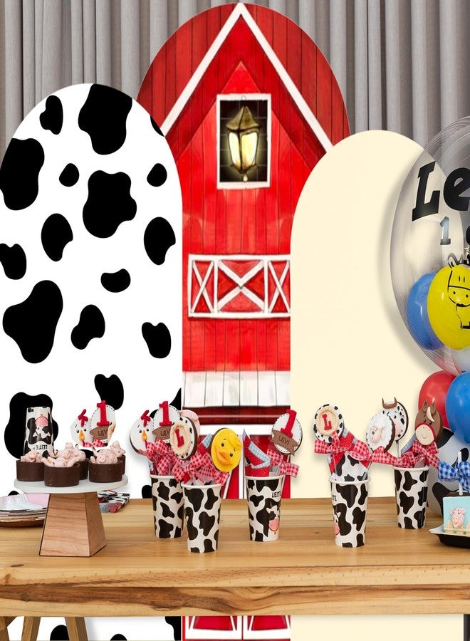 Jiytivity 3 Pcs Farm Arch Backdrop Cover 4ft 5ft 6ft Red Farm Barn Cow Print Arch Cover Farm Animals Theme Double-Sided Arch Background Stand Stretchy Fabric Covers Photo Background for Birthday Decoration - Image 5