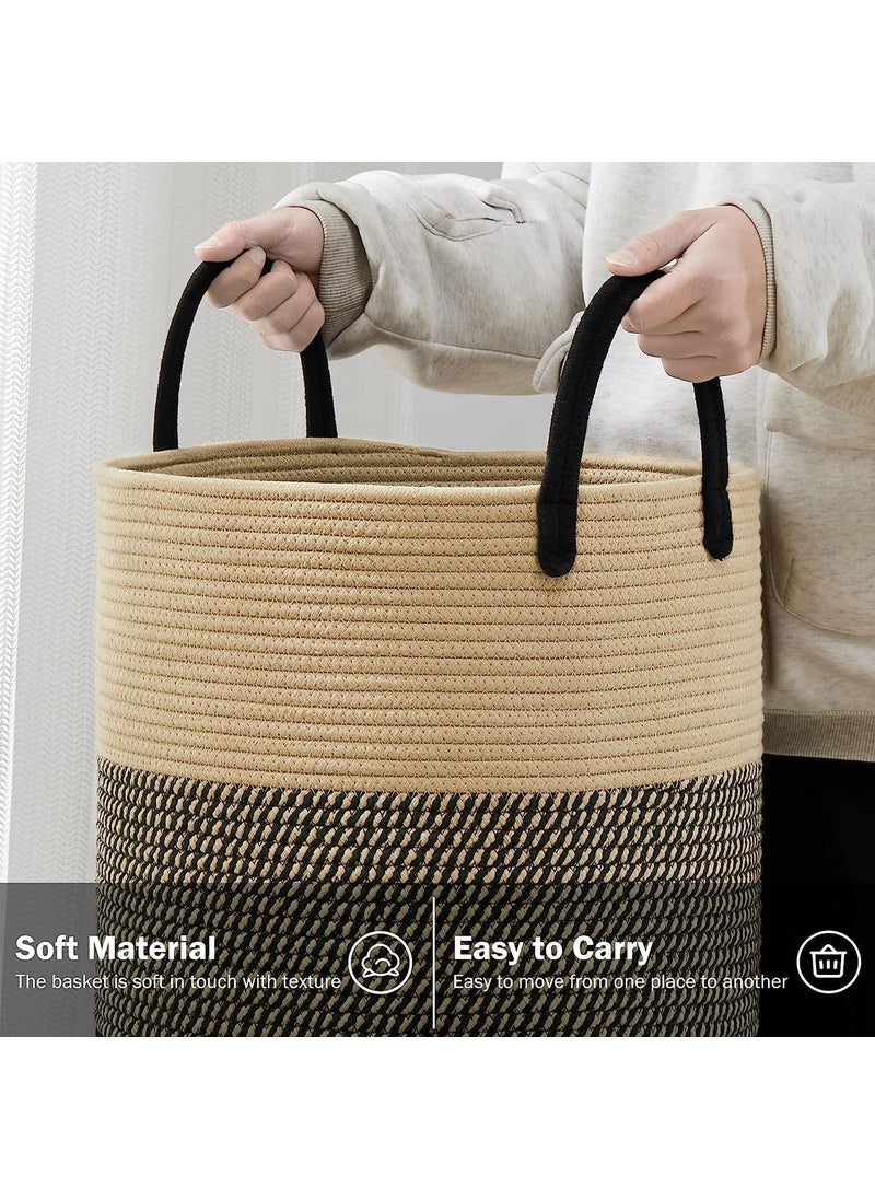 HOME FIESTA THE FIRST HOME DECOR Large Woven Rope Laundry Basket Blanket Storage Basket Decorative Storage Laundry Hamper for Pillows Toys Towels and Living Room 72L 14 x22 black brown  - Image 2