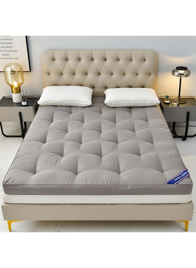 VITION Mattress Topper, 10cm Thick Quilted Soybean Glue-Free Fiber Mattress Pad with 4-Side Elastic Bands (Grey, 90x200cm) - Image 1