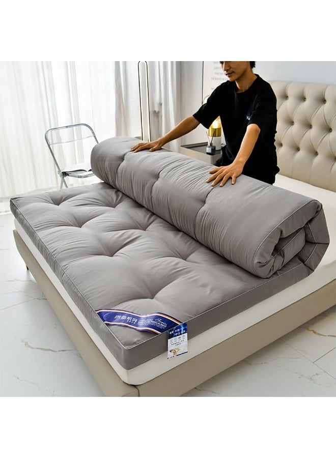 VITION Mattress Topper, 10cm Thick Quilted Soybean Glue-Free Fiber Mattress Pad with 4-Side Elastic Bands (Grey, 90x200cm) - Image 2