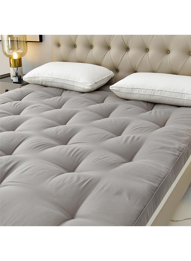 VITION Mattress Topper, 10cm Thick Quilted Soybean Glue-Free Fiber Mattress Pad with 4-Side Elastic Bands (Grey, 90x200cm) - Image 3