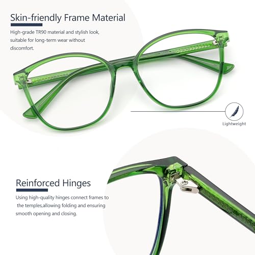 JFXQDR Women's Blue Light Blocking Glasses, TR90 Frame Computer Gaming Glasses Anti Eyestrain & UV Glare RF6208 (Basil Green) - Image 3