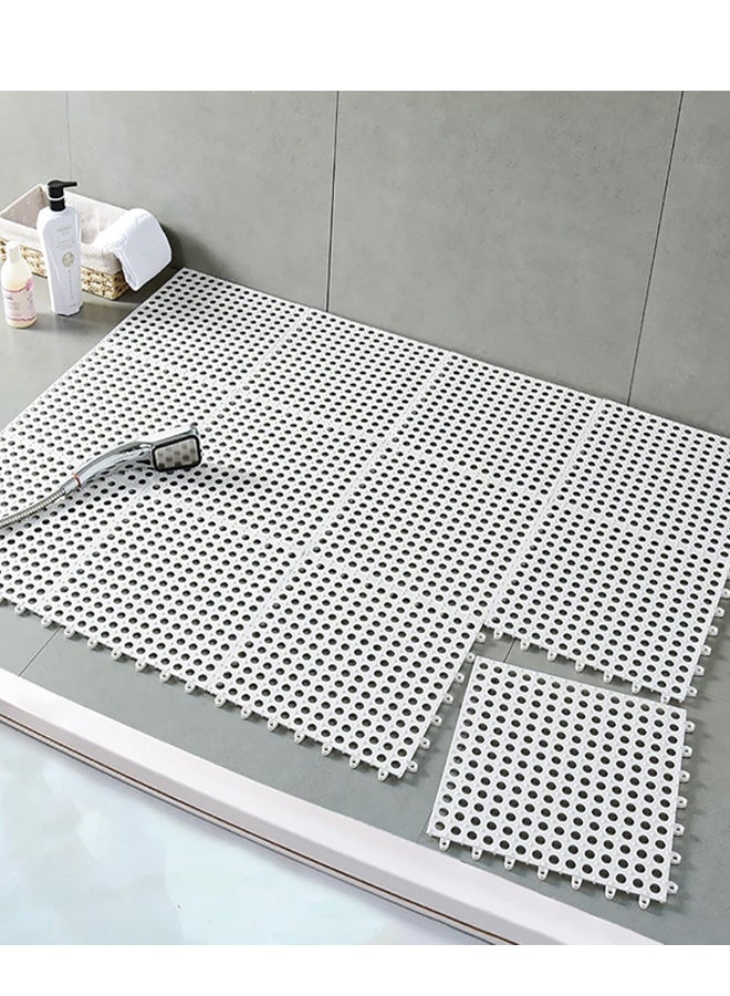 Kutis 12-Piece Bathroom Anti-slip Mats Kitchen Shower Toilet Hollow Floor Mat Spandex White 30 x 30 Centimeter - Image 1