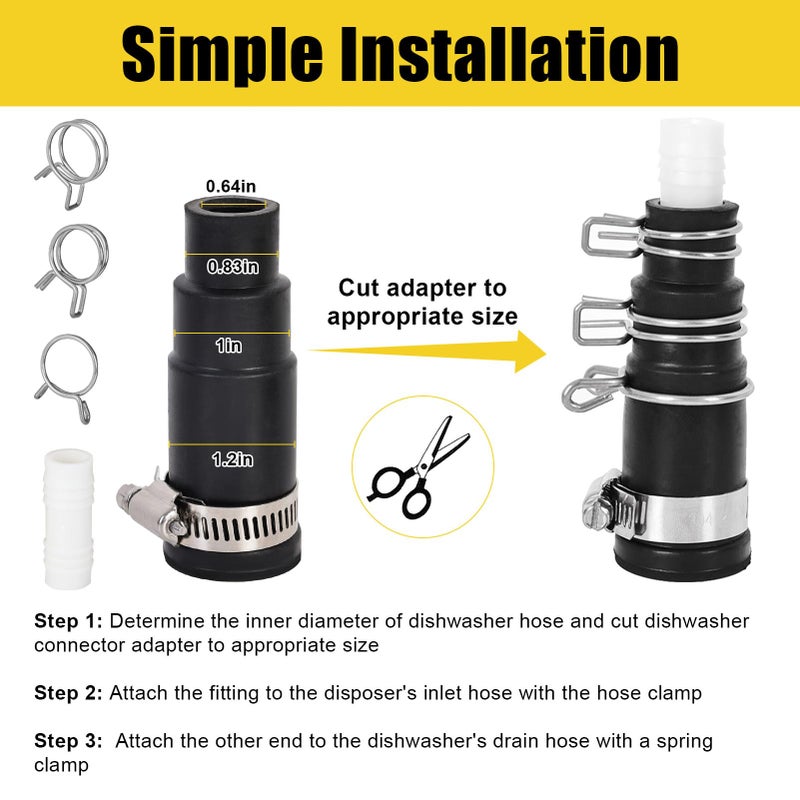 Dishwasher Drain Hose Adapter Compatible with Insinkerator Garbage Disposals,Juvaeny 1 Set Dishwasher Drain and Disposal Connector Kit - Image 3