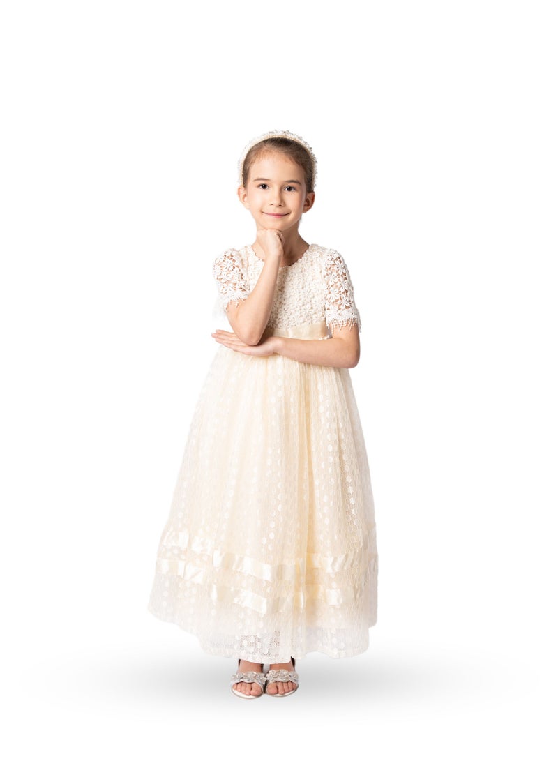 D'Daniela Girls Beige Ruffled Dress - Image 1