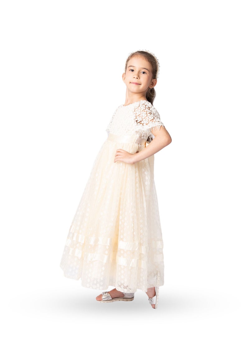 D'Daniela Girls Beige Ruffled Dress - Image 3