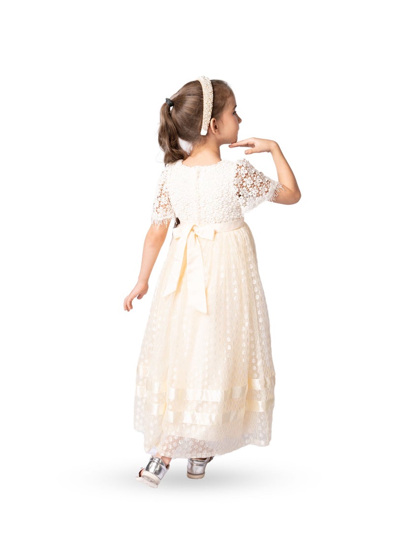 D'Daniela Girls Beige Ruffled Dress - Image 2