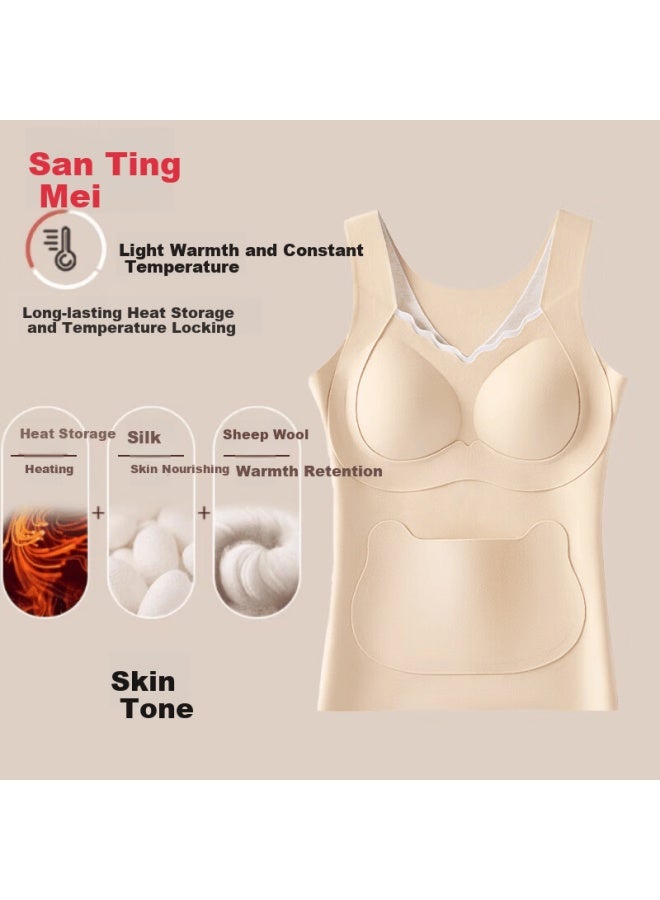 Tingmei Thermal Vest With Chest Pad For Adolescent Girls Wool And Silk Autumn Winter Underwear For High School Students Skin Color 2XL