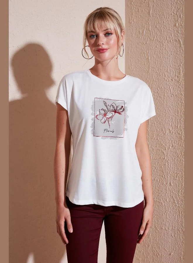 Lela Lela Printed Crew Neck Regular Fit T-Shirt Women's T-Shirt 6671002