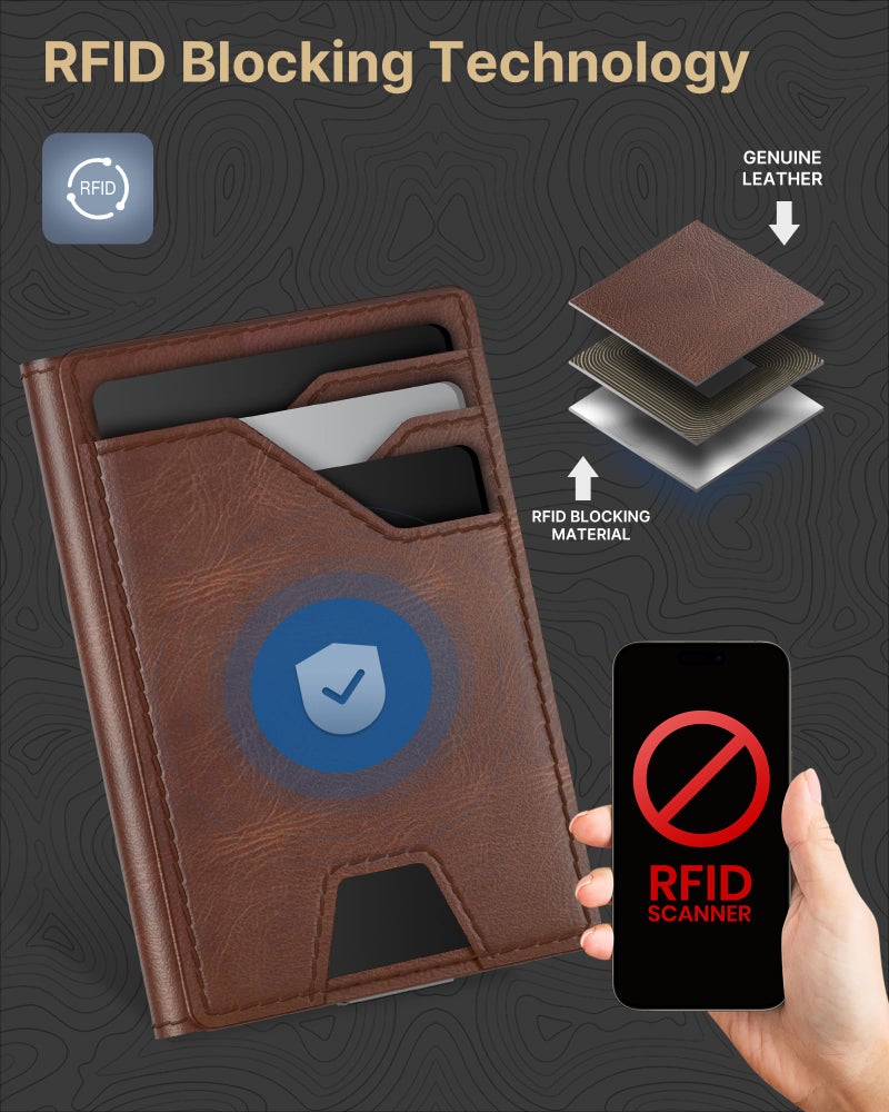 typecase Leather Wallet for Men Card Holder: Premium Genuine Leather, RFID Blocking, Slim, Minimalist, Front Pocket - 15 Cards Capacity | ID Window | Money Clip (Brown) - Image 4