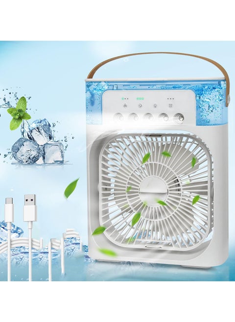Evaporative Air Cooler Fan with 7 Color LED Light, 3 Speed ​​Timer for Office, Home, Dorm, Travel (White)