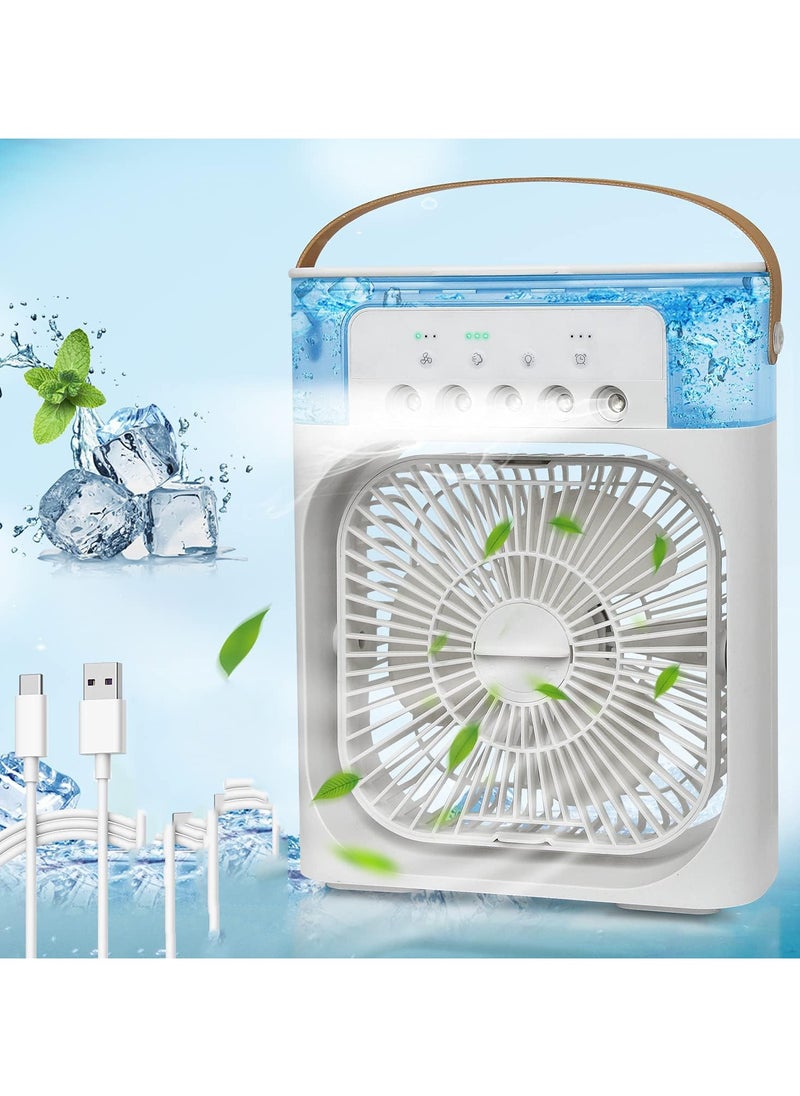 Evaporative Air Cooler Fan with 7 Color LED Light, 3 Speed ​​Timer for Office, Home, Dorm, Travel (White)