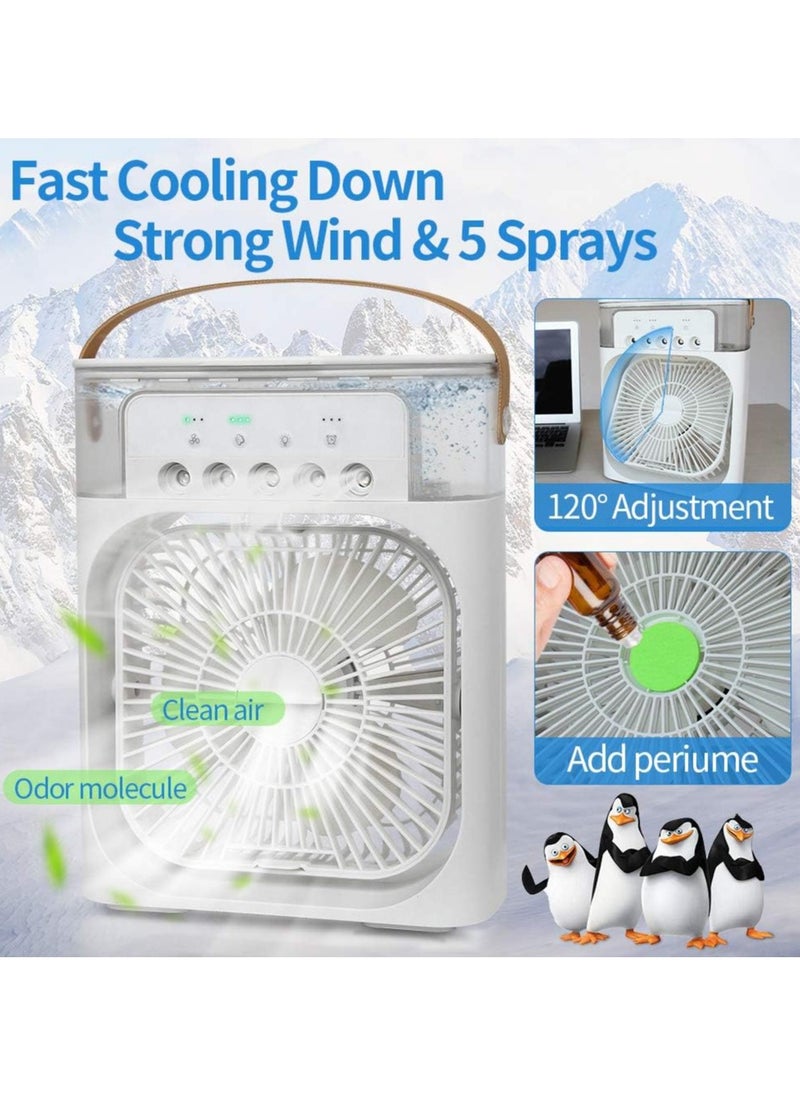 Evaporative Air Cooler Fan with 7 Color LED Light, 3 Speed ​​Timer for Office, Home, Dorm, Travel (White)