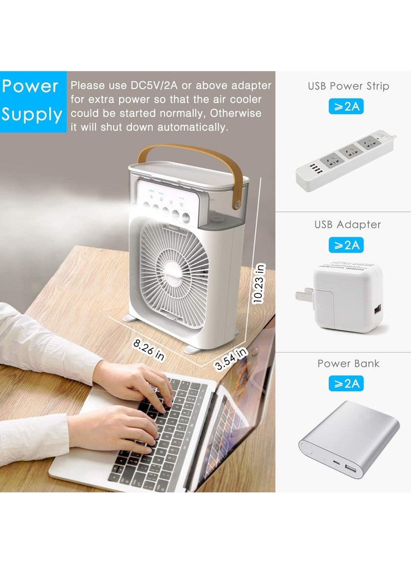 Evaporative Air Cooler Fan with 7 Color LED Light, 3 Speed ​​Timer for Office, Home, Dorm, Travel (White)