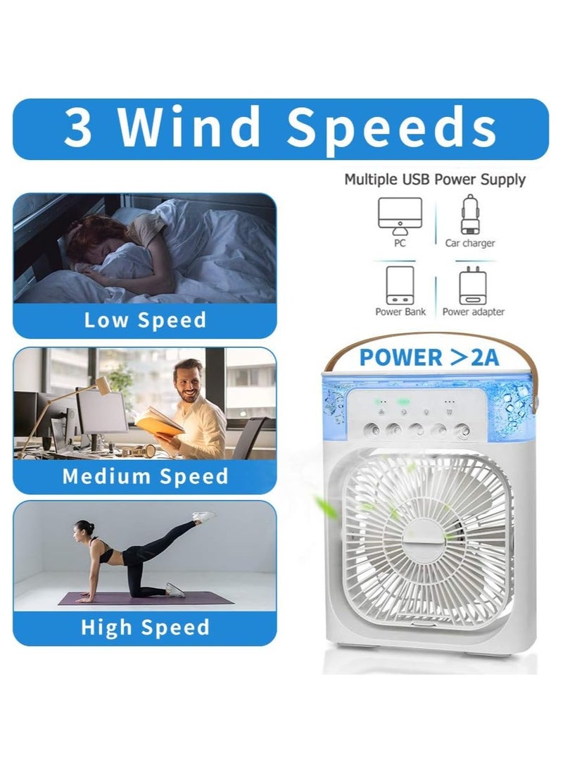 Evaporative Air Cooler Fan with 7 Color LED Light, 3 Speed ​​Timer for Office, Home, Dorm, Travel (White)