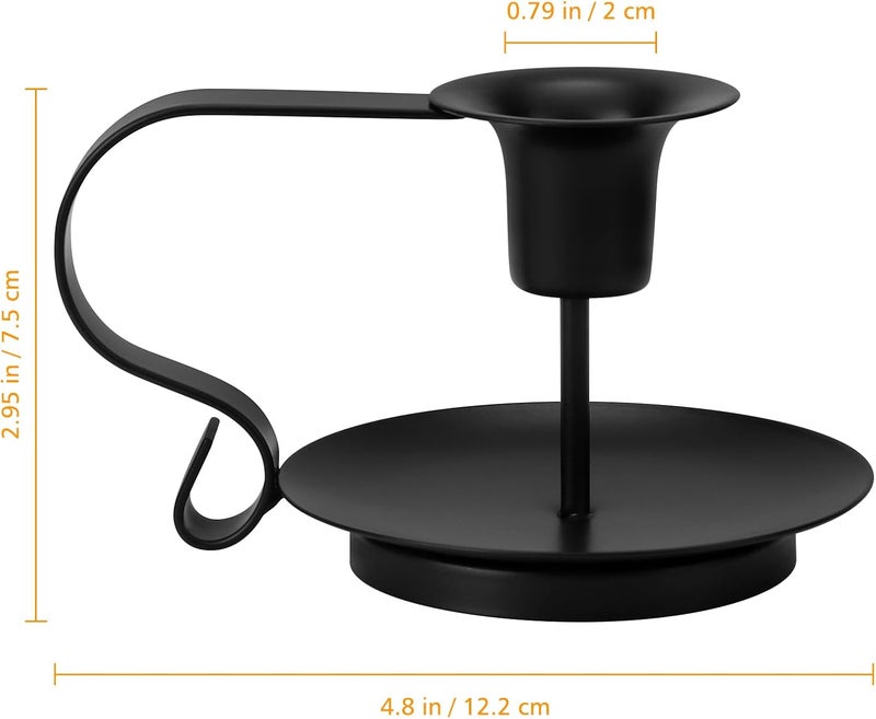 AinDen Black Metal Taper Candle Holders Set of 2, Vintage Chamberstick Candle Holder with Handle for Taper Candles, Farmhouse Rustic Candle Holders for Table Decor, Halloween Christmas Decoration - Image 2