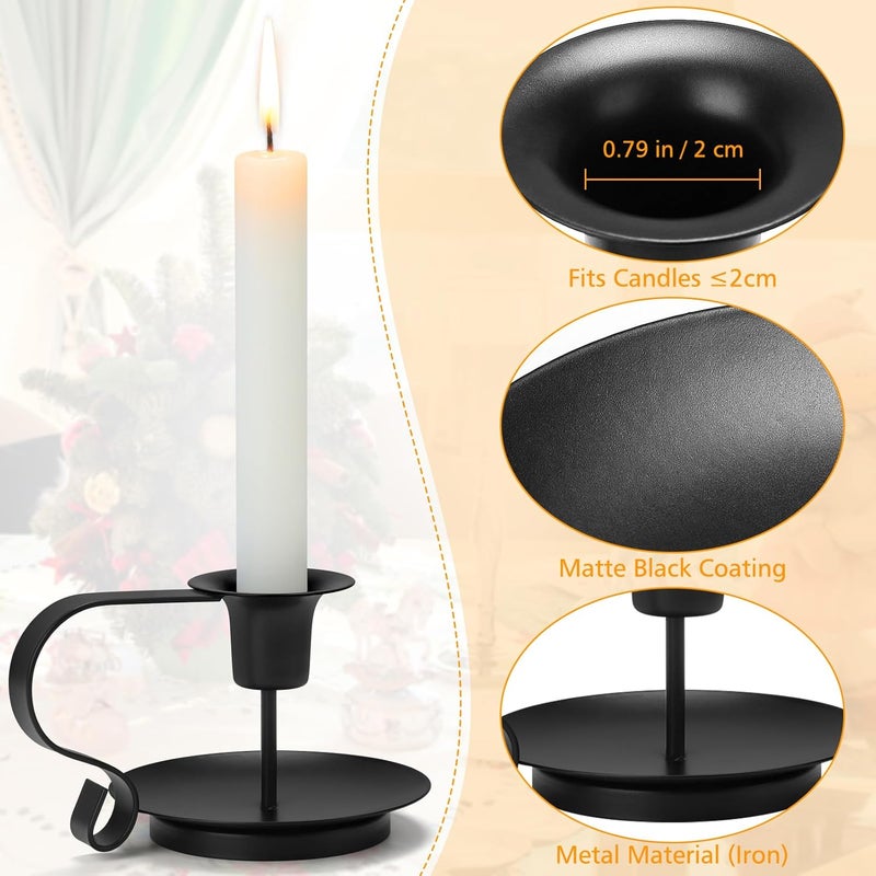 AinDen Black Metal Taper Candle Holders Set of 2, Vintage Chamberstick Candle Holder with Handle for Taper Candles, Farmhouse Rustic Candle Holders for Table Decor, Halloween Christmas Decoration - Image 3