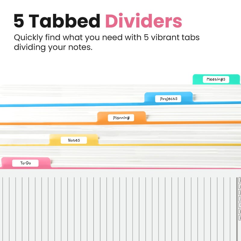 Taja Large Spiral Lined Notebooks for Work with Removable Dividers & Tabs, 8.5"x11" Pretty Hardcover 5 Subject Notebook Journal for Women, College Ruled, Perfect for Study & Office Organization, 280 Pages,Wildflowers - Image 3