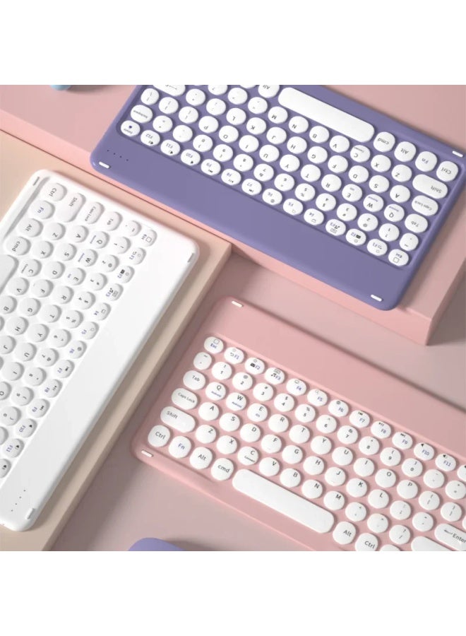 Spot For Ipad For Huawei Tablet Lenovo Xiaoxin Padpro11 Wireless Bluetooth Keyboard Round Key Hat Thai French-Color:Mist Blue - Image 2