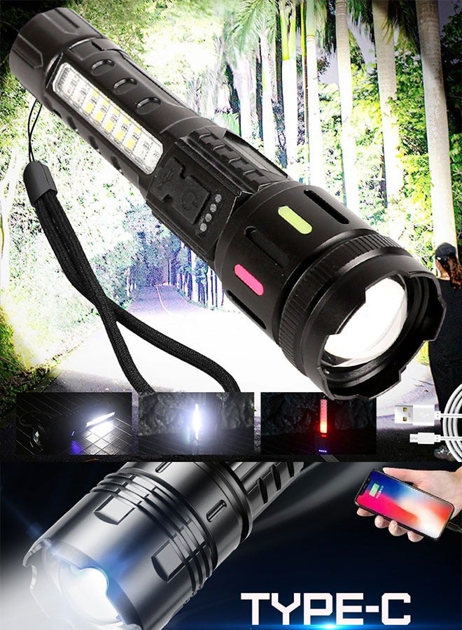 7-Speed Adjustable Long-Lasting Strong Light Flashlight, Type C Rechargeable Outdoor Fluorescent Zoom Flashlight - Image 1