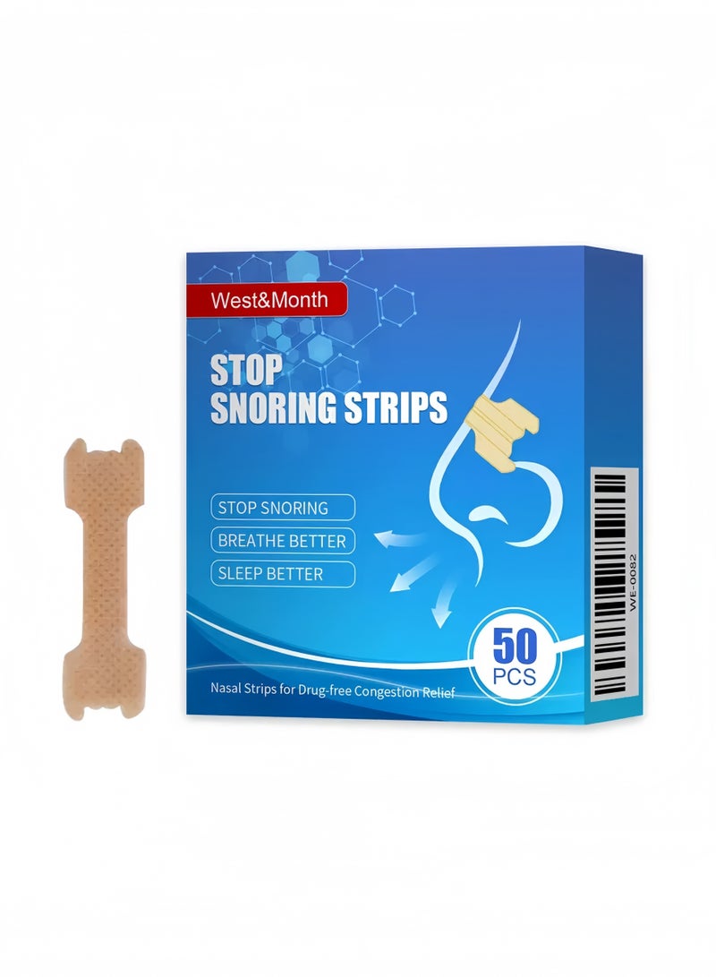 West&Month Nasal Strips for Snoring, Anti Snoring Strips, 50 Pcs Nose Strips for Breathing, Relieve Nasal Congestion, Improved Airflow, and Comfortable Fit Snore Strips, Extra Strength Anti Snoring Solution - Image 1