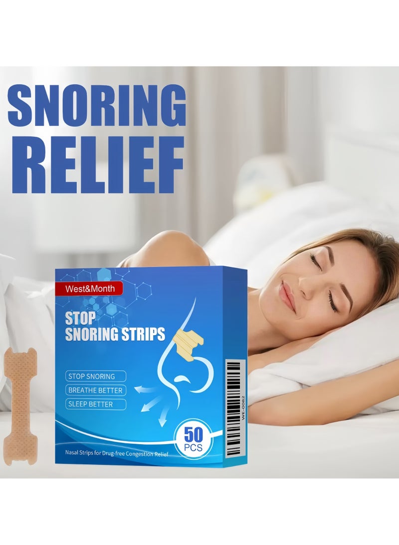 West&Month Nasal Strips for Snoring, Anti Snoring Strips, 50 Pcs Nose Strips for Breathing, Relieve Nasal Congestion, Improved Airflow, and Comfortable Fit Snore Strips, Extra Strength Anti Snoring Solution - Image 3