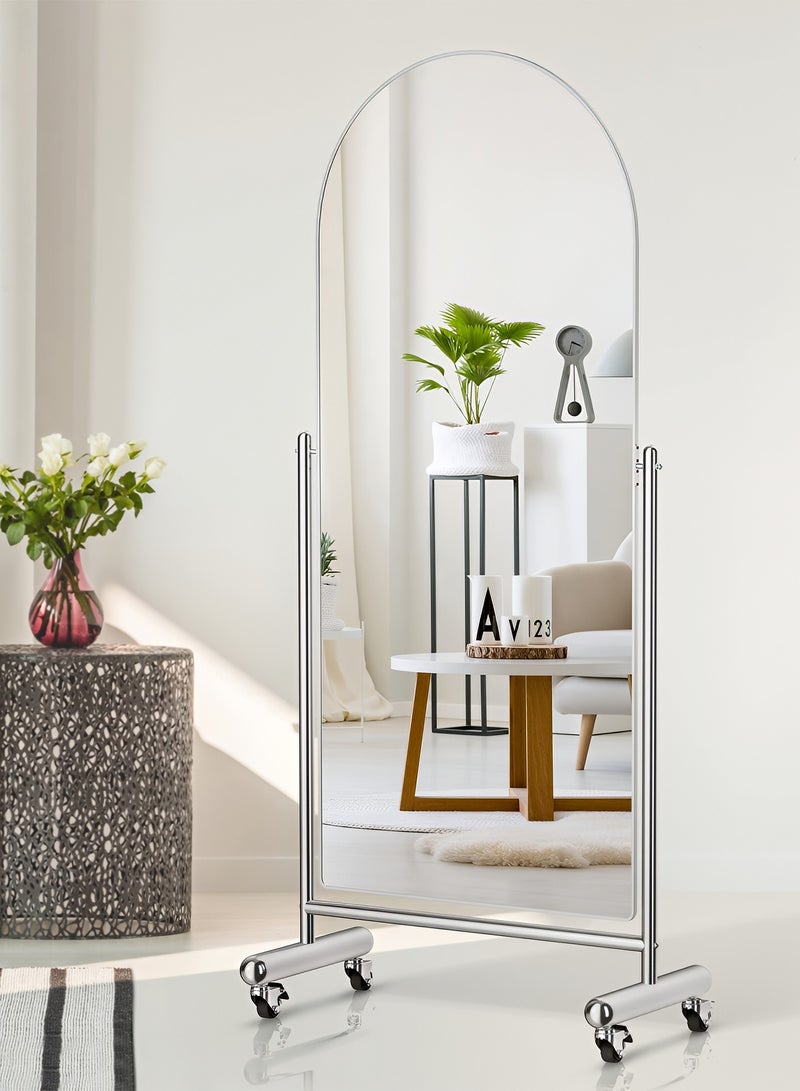 Taimi Large mirror with elegant design 166x60cm - Full length mirror with wheels in a silver steel frame - Its wonderful design is suitable for living rooms, dressing rooms and bedrooms - Image 1