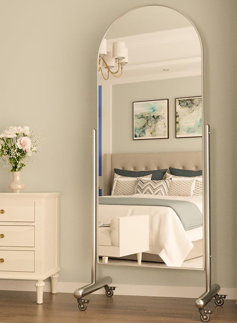Taimi Large mirror with elegant design 166x60cm - Full length mirror with wheels in a silver steel frame - Its wonderful design is suitable for living rooms, dressing rooms and bedrooms - Image 2