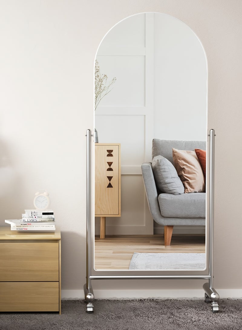 Taimi Large mirror with elegant design 166x60cm - Full length mirror with wheels in a silver steel frame - Its wonderful design is suitable for living rooms, dressing rooms and bedrooms - Image 3