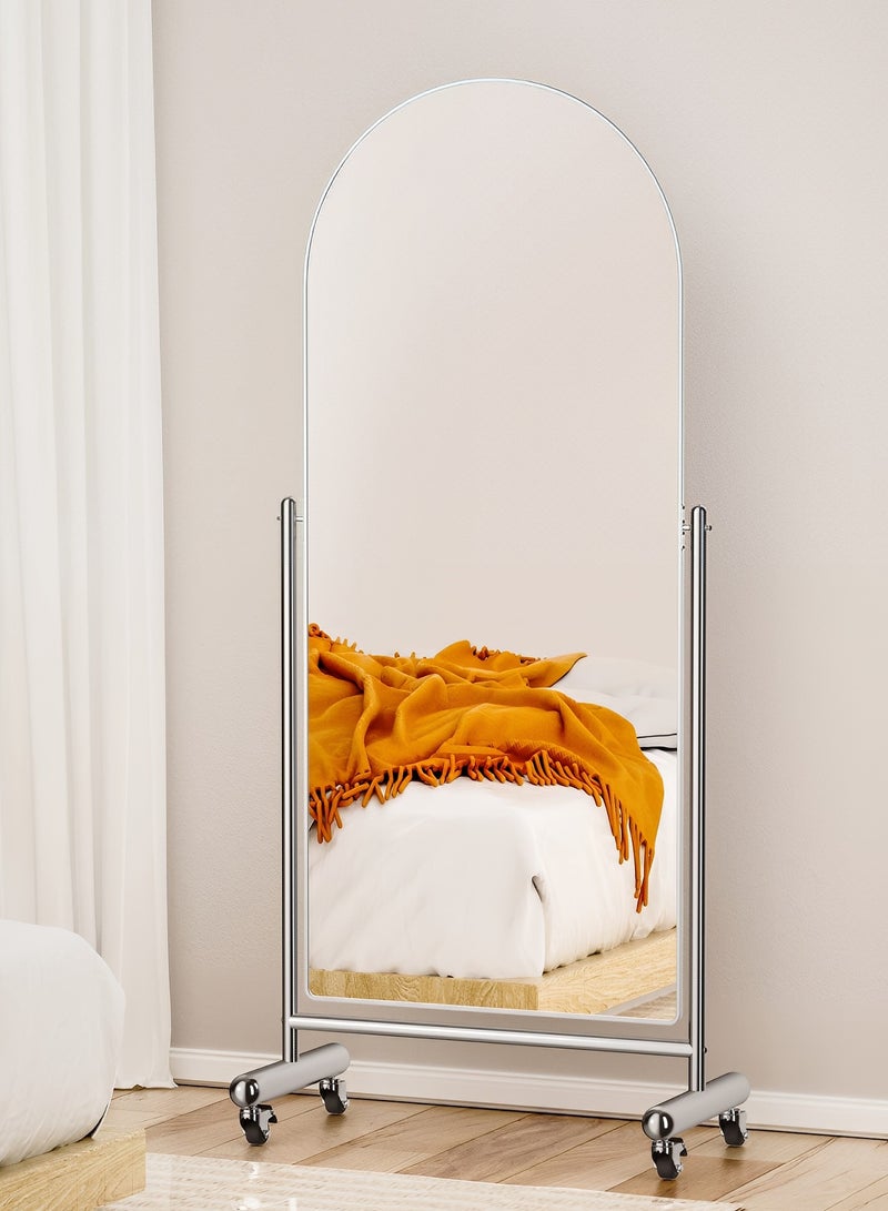 Taimi Large mirror with elegant design 166x60cm - Full length mirror with wheels in a silver steel frame - Its wonderful design is suitable for living rooms, dressing rooms and bedrooms - Image 4