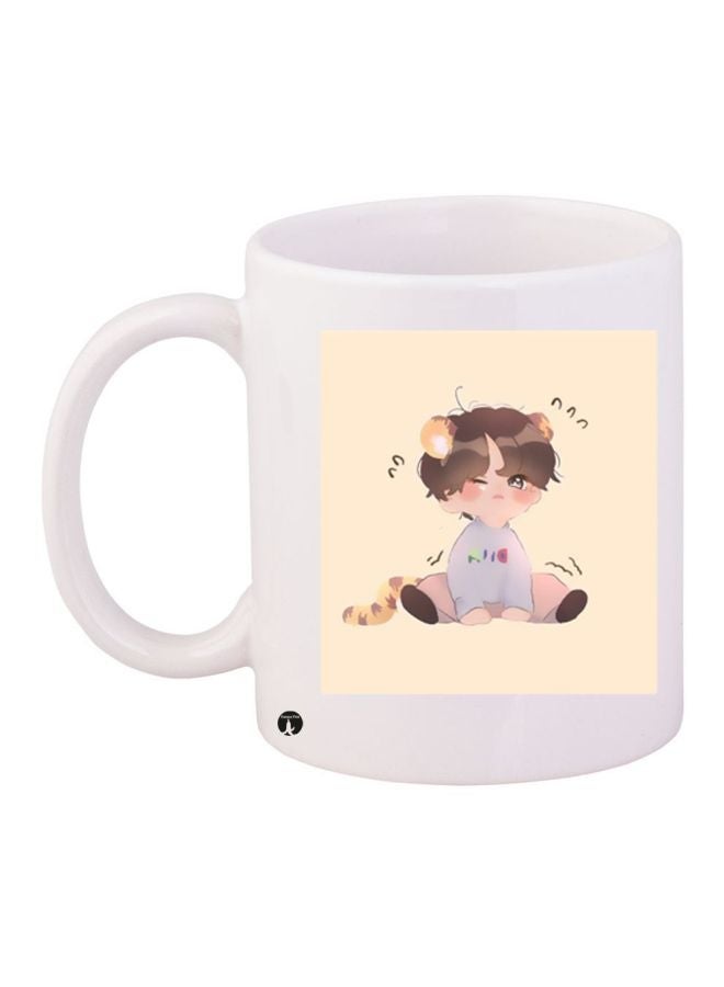 RYN Cartoon Printed Coffee Mug White/Beige/Brown 11ounce