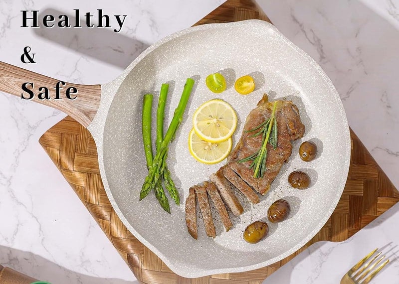 proxin Nonstick Frying Pan Skillet 8-Inch,Granite Egg Pan Omelet Pans, Healthy Stone Cookware Chef's Pan, Dishwasher Safe, PFOA Free, Induction Compatible (White Granite, 8-Inch) - Image 2