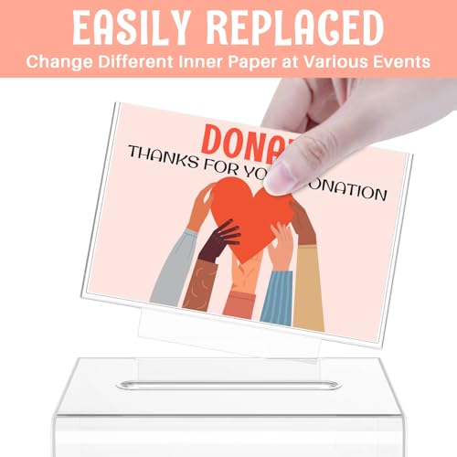 THUQ Clear Donation Box with Lock & Sign Holder, Versatile for Fundraising, Ballot Voting, Suggestions, and Tips Jar, Secure Storage Design, Size 6.2x4.6x4.0 Inch, Clear 1 Pack - Image 3