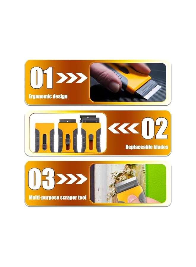 promass Razor Blade Scraper, Cleaning Razor Scraper for Glass with 15 pcs Extra Blades, Razor Blade Retractable for Removing Labels, Stickers, Decals, Glue Residue, Paint from Glass (Yellow) - Image 5