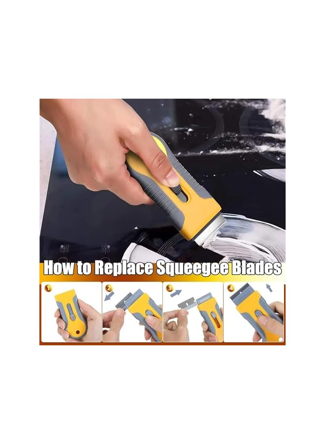 promass Razor Blade Scraper, Cleaning Razor Scraper for Glass with 15 pcs Extra Blades, Razor Blade Retractable for Removing Labels, Stickers, Decals, Glue Residue, Paint from Glass (Yellow) - Image 3