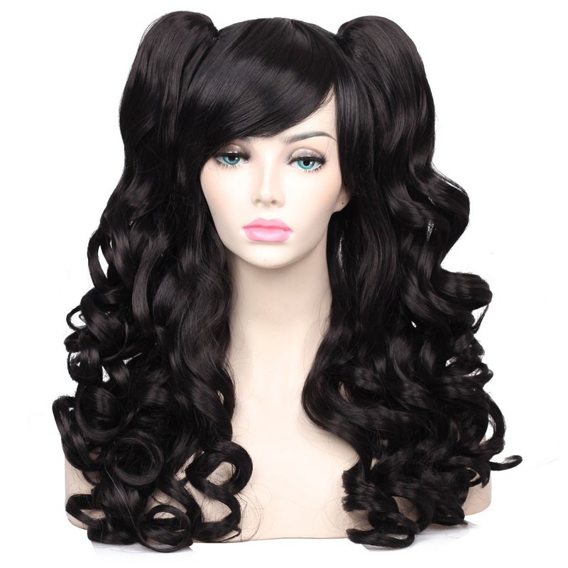ColorGround Long Curly Cosplay Wig with 2 PonytailsBlack