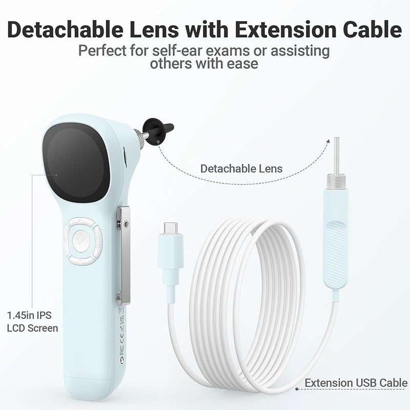 ScopeAround Digital Otoscope w/IPS Screen, 720p HD Smart Video Otoscope with Light, Ear Scope Otoscope with Camera Ear Wax Removal Camera, Ear Checker, Power On and Go (Blue) - Image 3