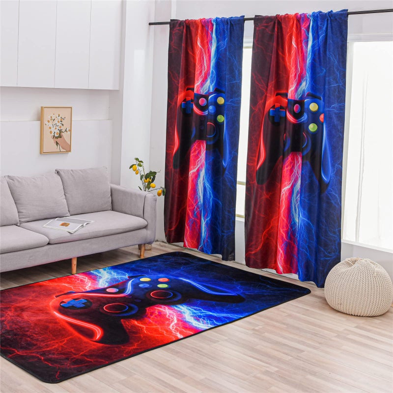 Meeting Story Meeting Story Gaming Curtains for Boys Bedroom  Tie Dye Lightnings Gamepad Blackout Drapes 2 Panels(Redblue 42 * 63  - Image 2