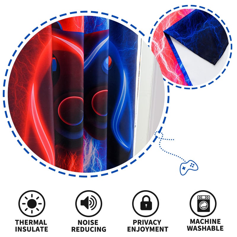Meeting Story Meeting Story Gaming Curtains for Boys Bedroom  Tie Dye Lightnings Gamepad Blackout Drapes 2 Panels(Redblue 42 * 63  - Image 3