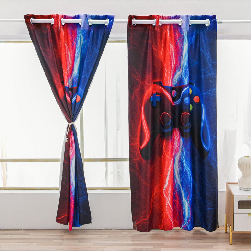 Meeting Story Meeting Story Gaming Curtains for Boys Bedroom  Tie Dye Lightnings Gamepad Blackout Drapes 2 Panels(Redblue 42 * 63  - Image 1