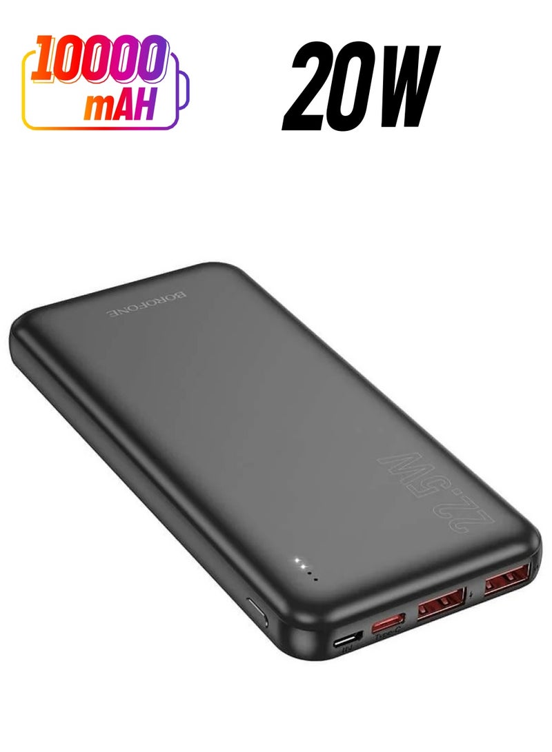 BOROFONE BJ38 10000mAh PD 20W Fast Charging 4 Ports 2 USB + 1 Type +1 Micro USB Portable Power Bank (Black) - Image 1