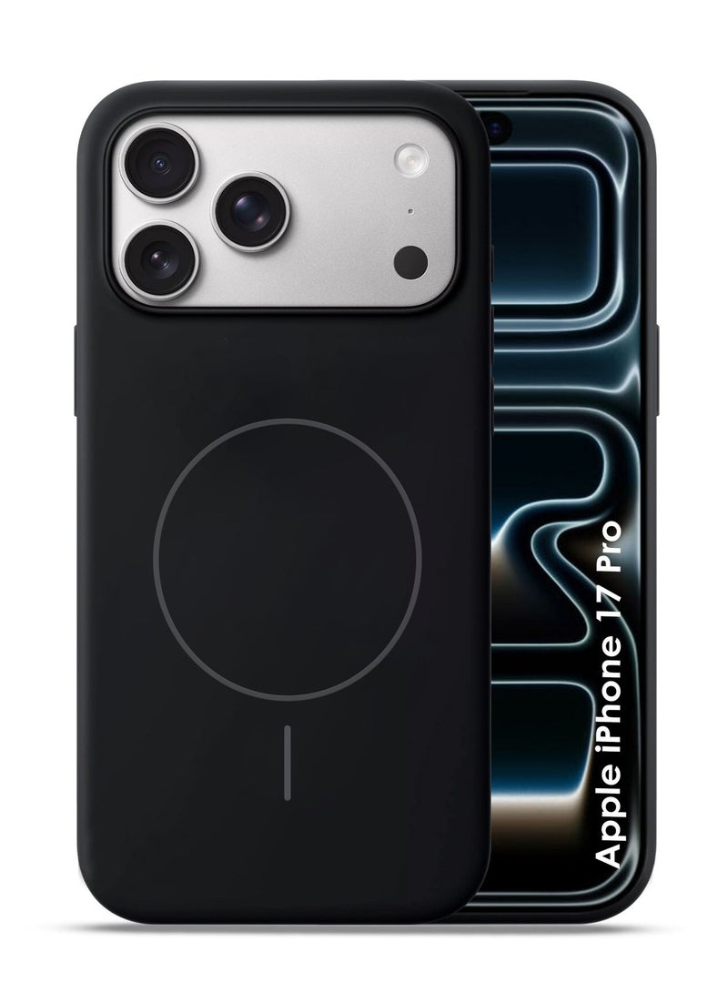 جراب ماج سيف من السيليكون لهاتف أبل آيفون 17 برو، غطاء خلفي ناعم هجين للغاية متوافق مع ماج سيف، حماية للكاميرا، جراب ممتص للصدمات لهاتف أبل آيفون 17 برو - أسود - Image 1
