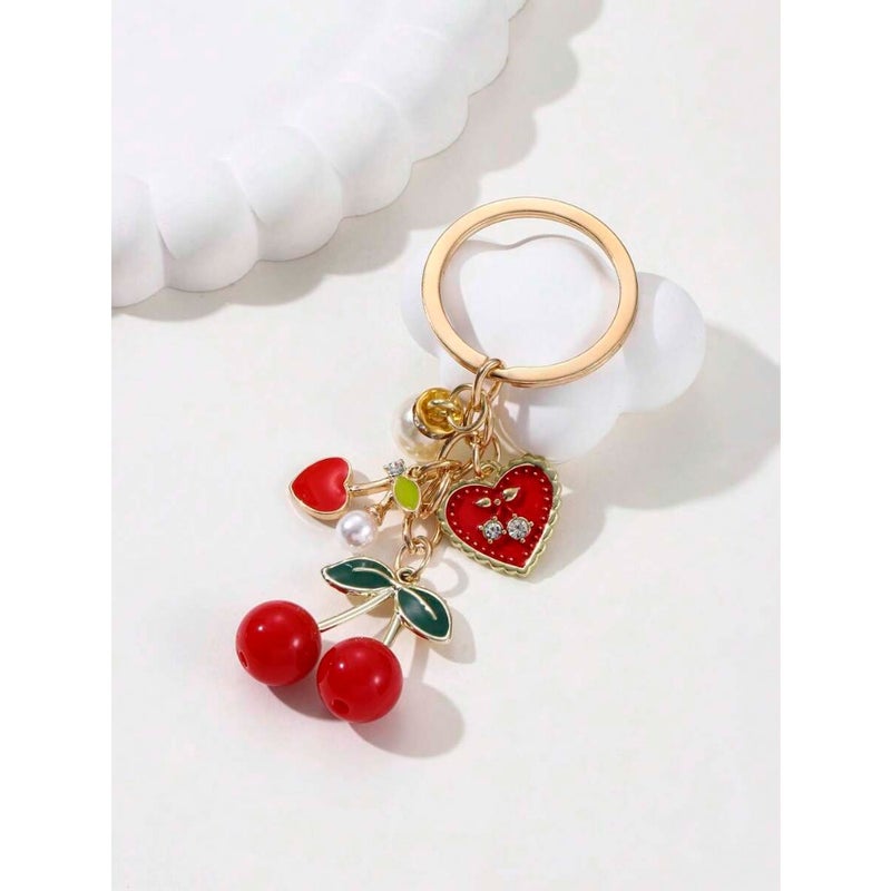 Exquisitely Designed Faux Pearl Cute Creative Red Cherry Faux Pearl Keychain Valentine's Day Gift Souvenir Car Accessories Bag Charm School Pearl Goth  Y2k - Image 2