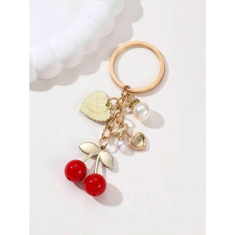 Exquisitely Designed Faux Pearl Cute Creative Red Cherry Faux Pearl Keychain Valentine's Day Gift Souvenir Car Accessories Bag Charm School Pearl Goth  Y2k - Image 5